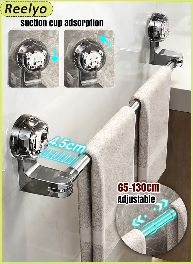 Reelyo 65-130CM Adjustable Retractable Suction Cup Storage Rod Multipurpose Towel Slipper Racks Household Bathroom Wall Mounted Adjustable Holders length Adjustable and Extendable Suction Cup Rack Bathroom Clothes Towel Hanging Shelf Storage Organiser - Image 1